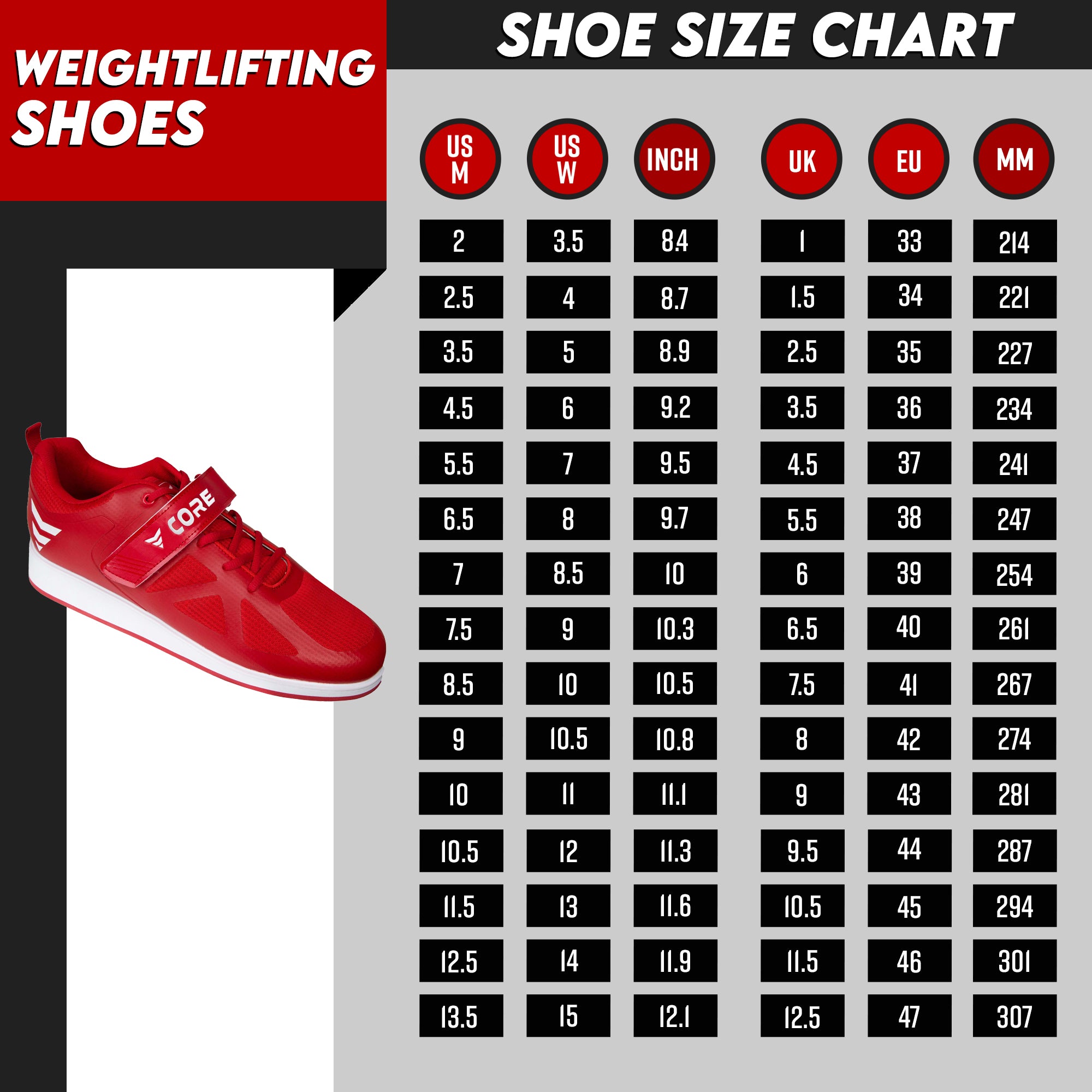Core Weightlifting Shoes Red/White